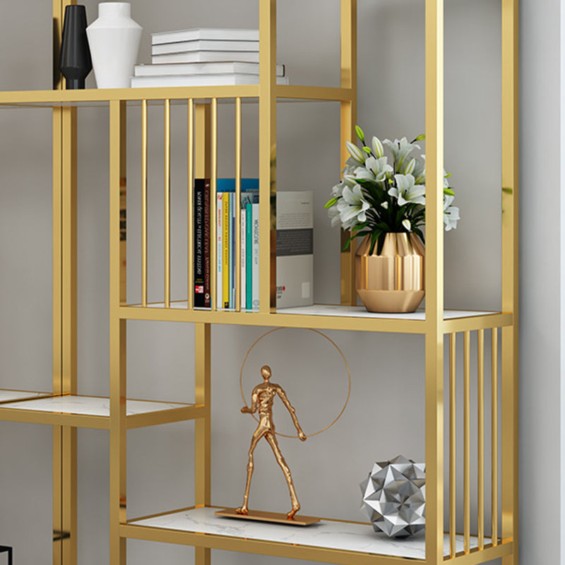 Gold Vertical Open Bookcase Glam Etagere Metal Book Shelf for Bedroom