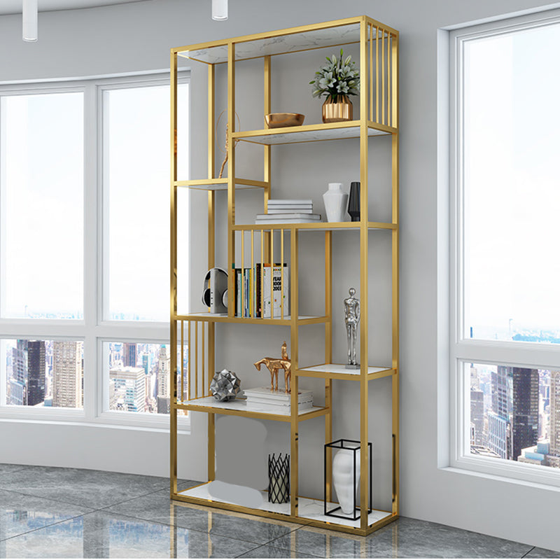 Gold Vertical Open Bookcase Glam Etagere Metal Book Shelf for Bedroom