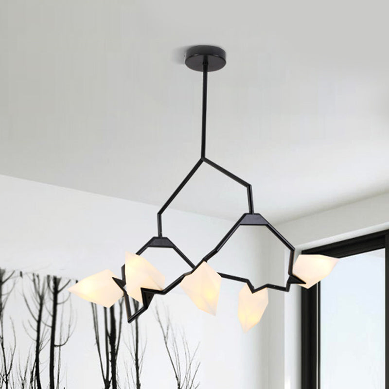 5/8 Lichter Esszimmer Kronleuchterlampe mit verzweigtem Design Kunststoff Schatten moderner Stil Schwarz/Gold Deckenbeleuchtung