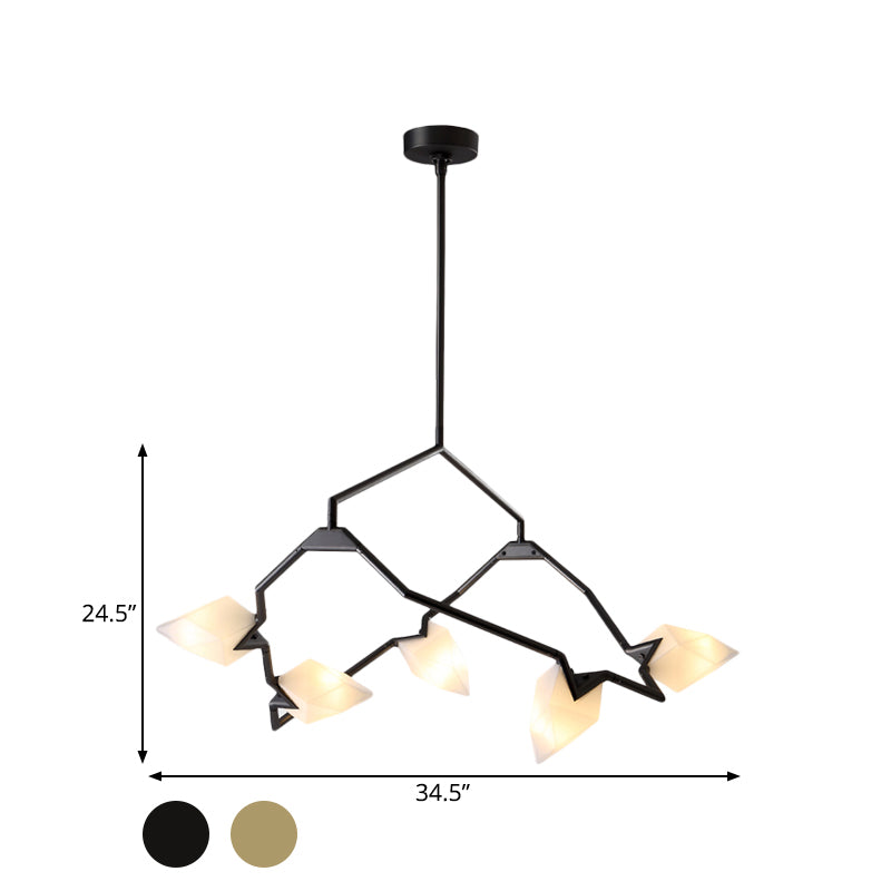 5/8 Lights Dining Room Chandelier Lamp with Branching Design Plastic Shade Modern Style Black/Gold Ceiling Lighting