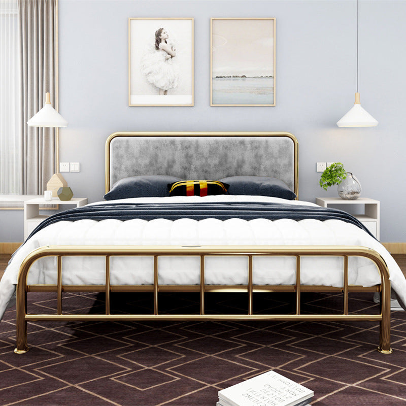 Contemporary Panel Rectangular Upholstered Headboard Metal Bed Frame