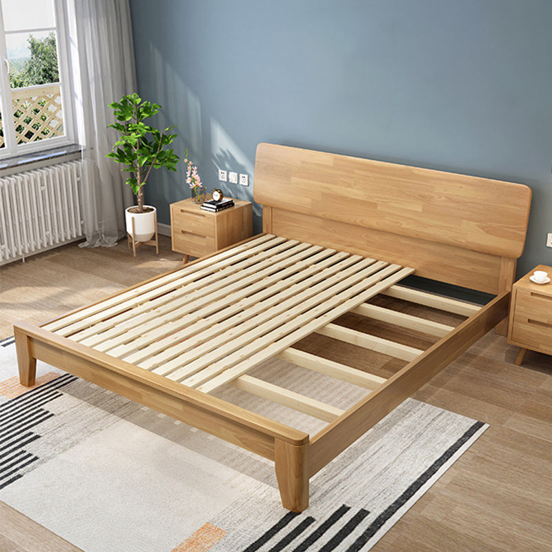 Scandinavian Pine Wood Panel Rectangular with Headboard Bed Frame