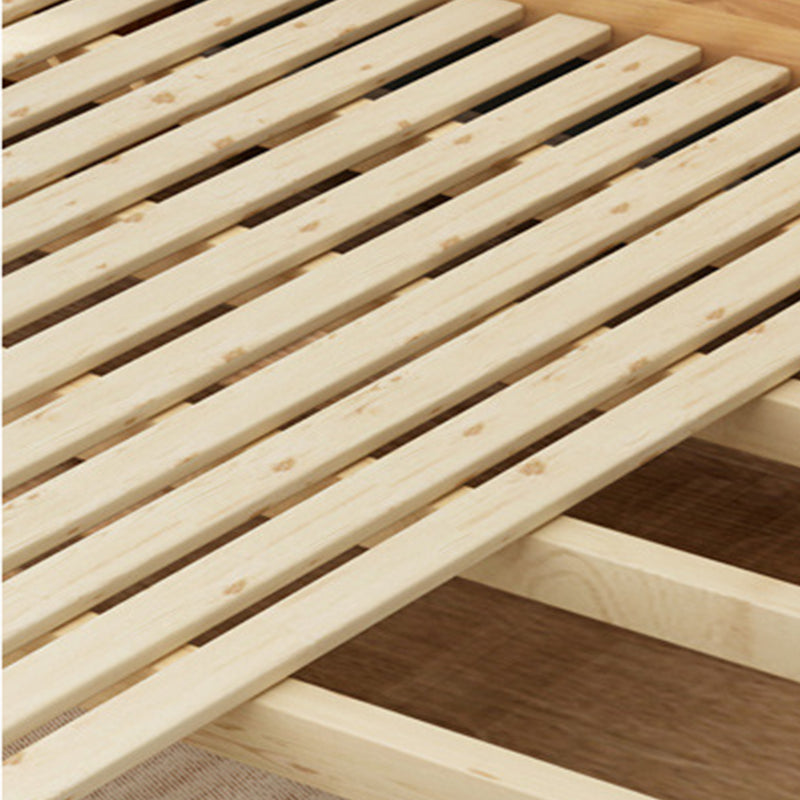 Scandinavian Pine Wood Panel Rectangular with Headboard Bed Frame