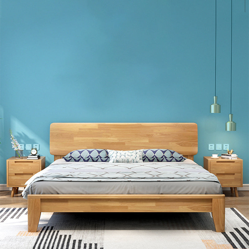 Scandinavian Pine Wood Panel Rectangular with Headboard Bed Frame