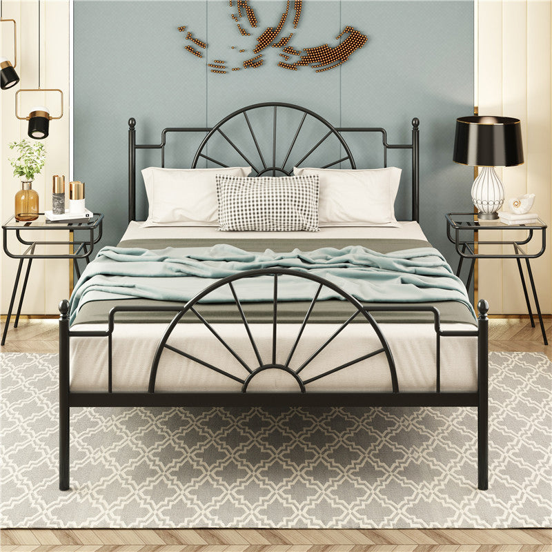 Modern Metal with Headboard with Metal Legs Camelback Open-Frame Bed