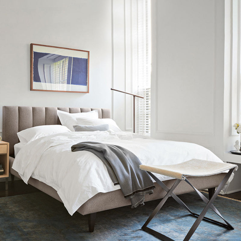 84.65 inch Wide Contemporary Bed Frame Solid Wood Bed with Upholstered Headboard