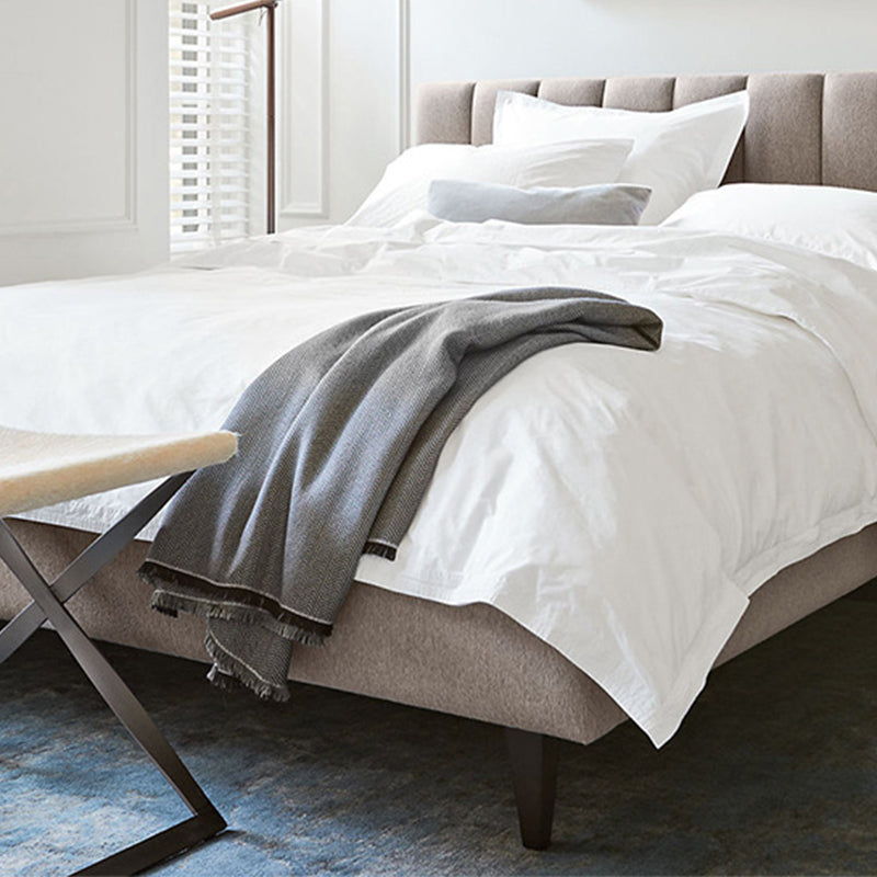 84.65 inch Wide Contemporary Bed Frame Solid Wood Bed with Upholstered Headboard