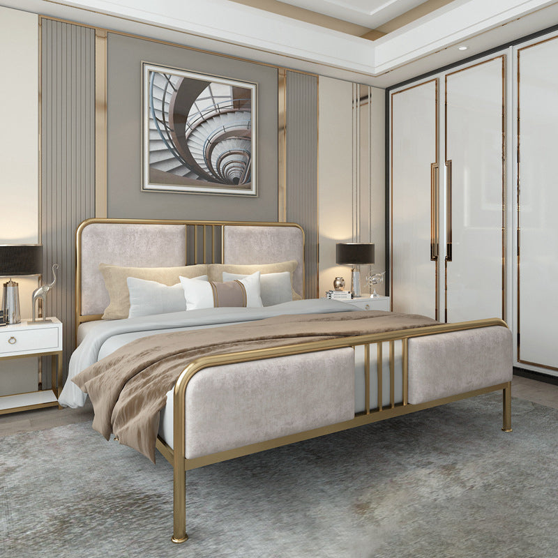 Contemporary Metal Upholstered Headboard Rectangular Panel Bed
