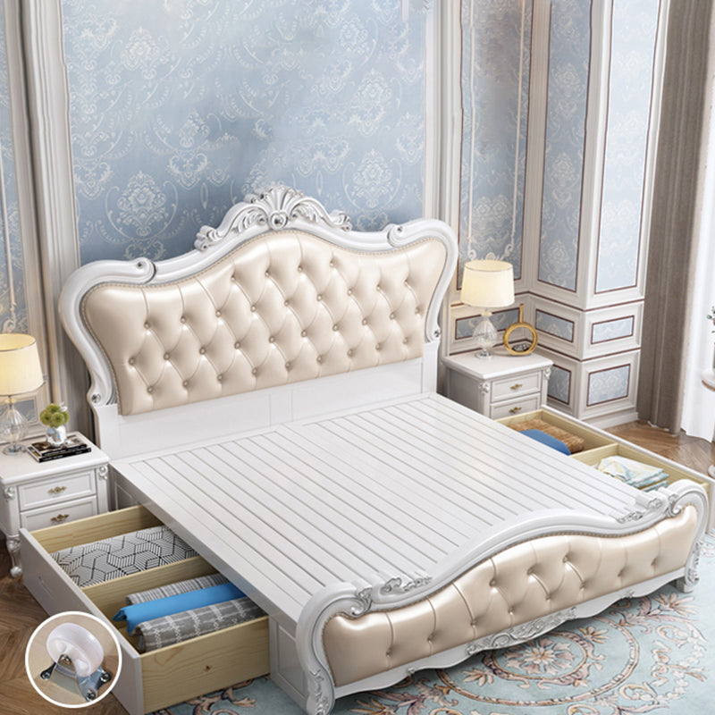 Modern Storage Wood Bed Button-tufted Bed Frame with Headboard