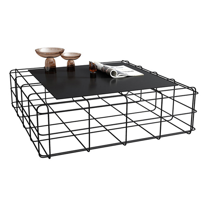 Black Mid-Century Modern Coffee Table with Iron Top and Frame Base