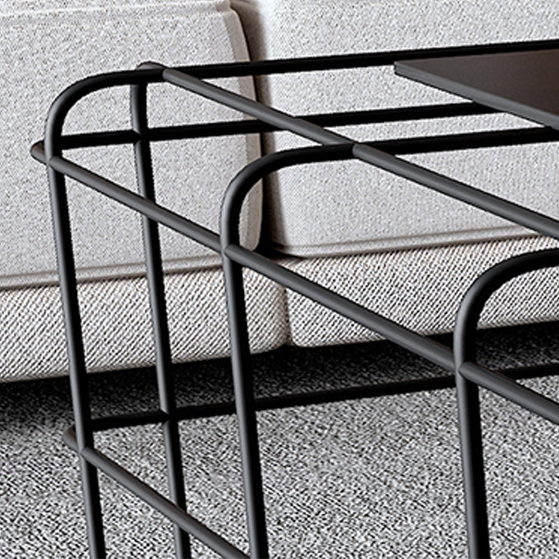 Black Mid-Century Modern Coffee Table with Iron Top and Frame Base