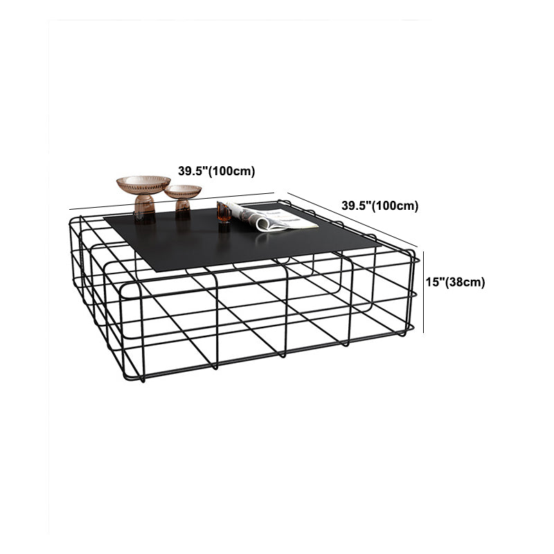 Black Mid-Century Modern Coffee Table with Iron Top and Frame Base