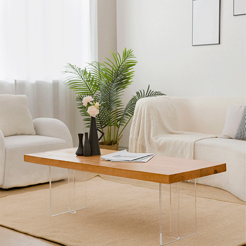 Natural Solid Wood & Acrylic Coffee Cocktail Table - 15.75" H