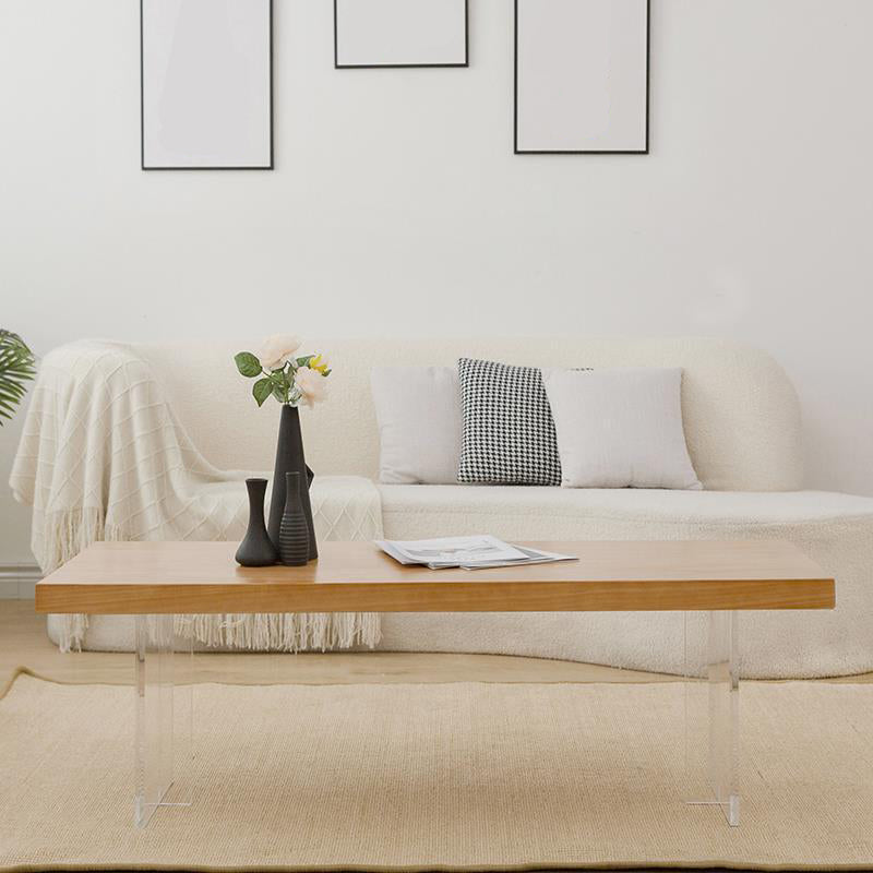 Natural Solid Wood & Acrylic Coffee Cocktail Table - 15.75" H