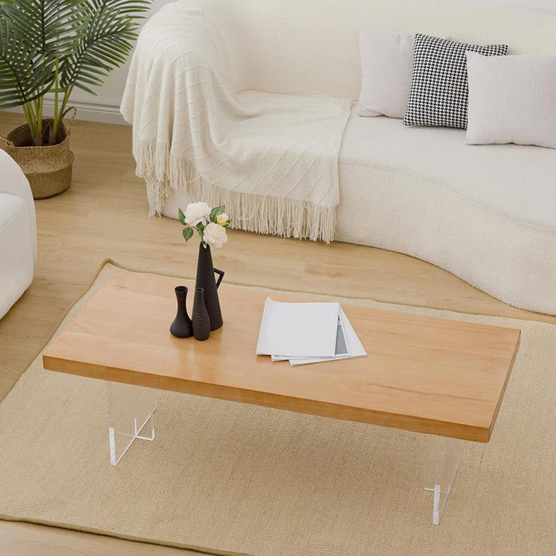 Natural Solid Wood & Acrylic Coffee Cocktail Table - 15.75" H