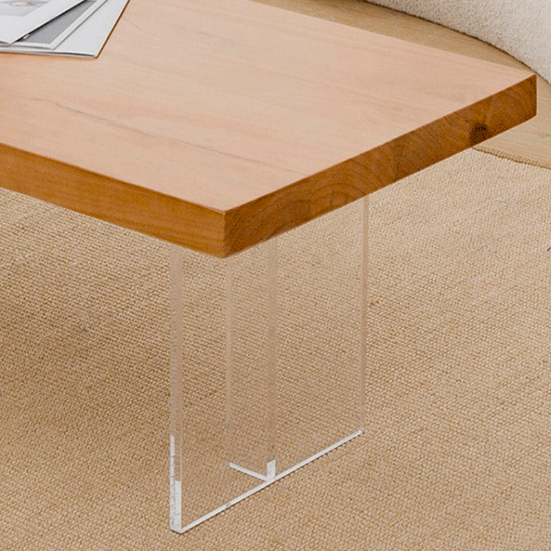 Natural Solid Wood & Acrylic Coffee Cocktail Table - 15.75" H