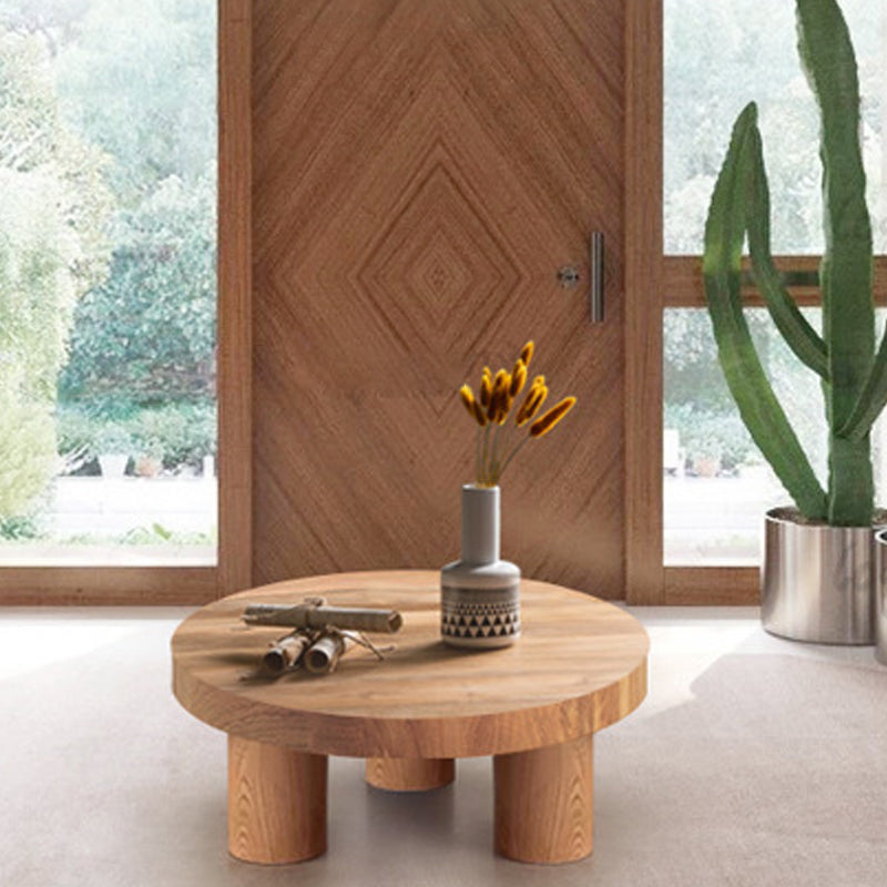 Scandinavian Round Solid Wood Coffee Table Natural 3 Legs Cocktail Table
