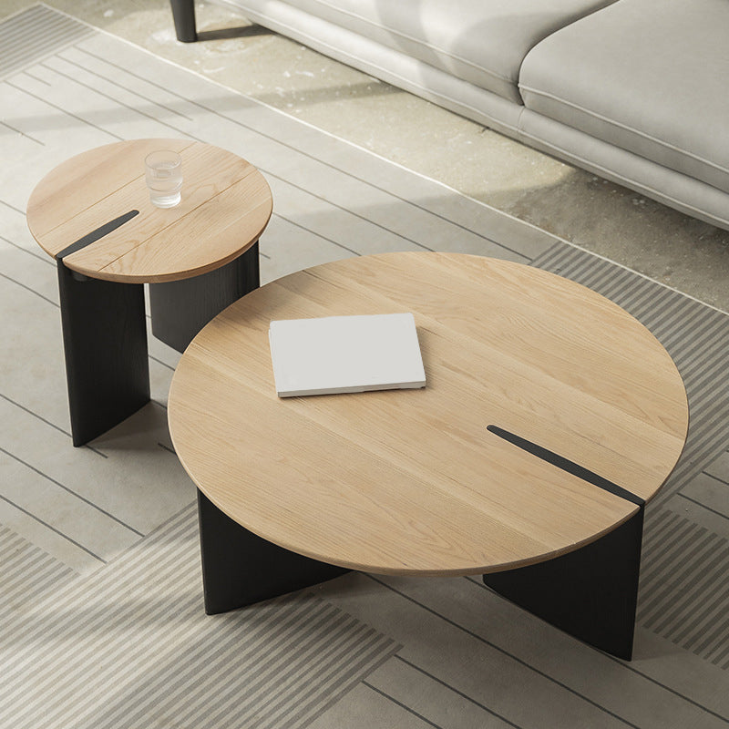 Scandinavian Round Solid Wood Coffee Table with 2 Legs Coffee in Brone