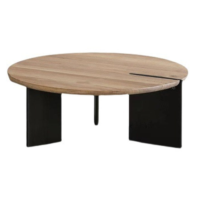 Scandinavian Round Solid Wood Coffee Table with 2 Legs Coffee in Brone