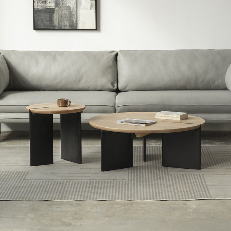 Scandinavian Round Solid Wood Coffee Table with 2 Legs Coffee in Brone