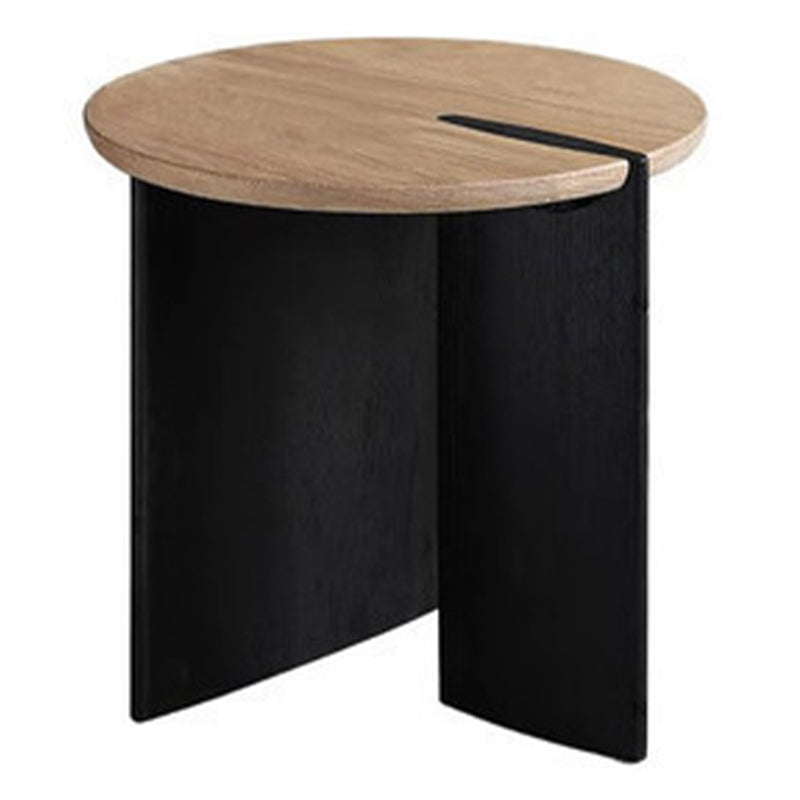 Scandinavian Round Solid Wood Coffee Table with 2 Legs Coffee in Brone