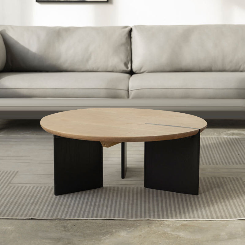 Scandinavian Round Solid Wood Coffee Table with 2 Legs Coffee in Brone