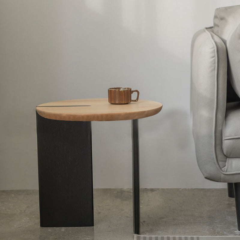 Scandinavian Round Solid Wood Coffee Table with 2 Legs Coffee in Brone