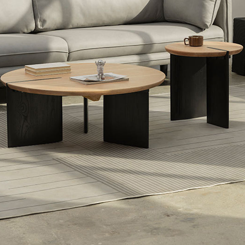 Scandinavian Round Solid Wood Coffee Table with 2 Legs Coffee in Brone
