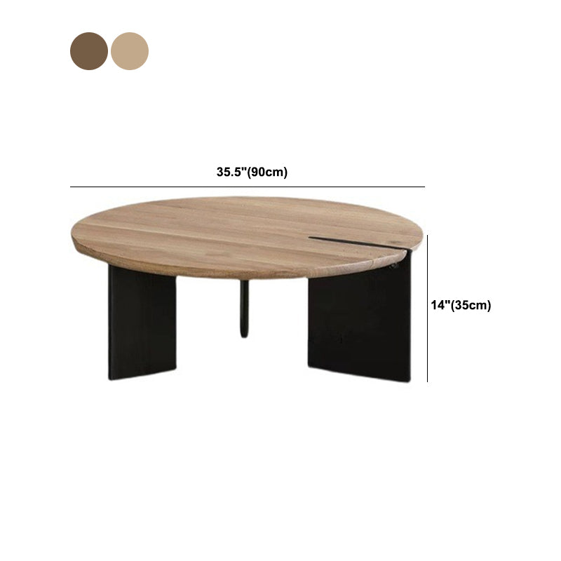 Scandinavian Round Solid Wood Coffee Table with 2 Legs Coffee in Brone
