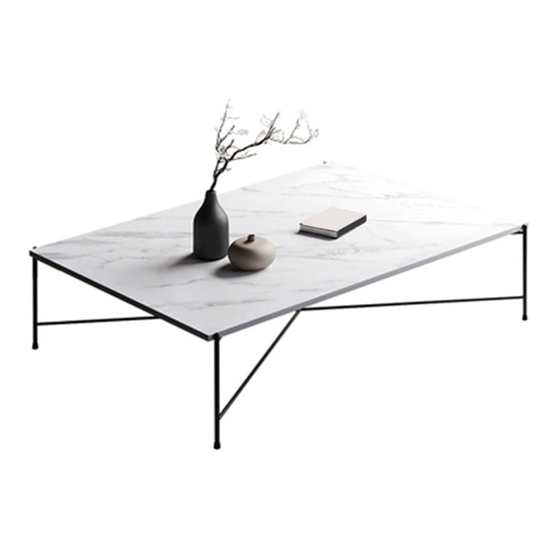 Metal Cross Legs Coffee Table with Rectangular Stone Top in White