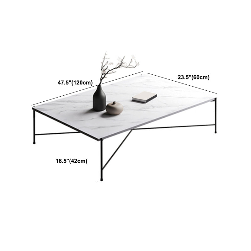 Metal Cross Legs Coffee Table with Rectangular Stone Top in White