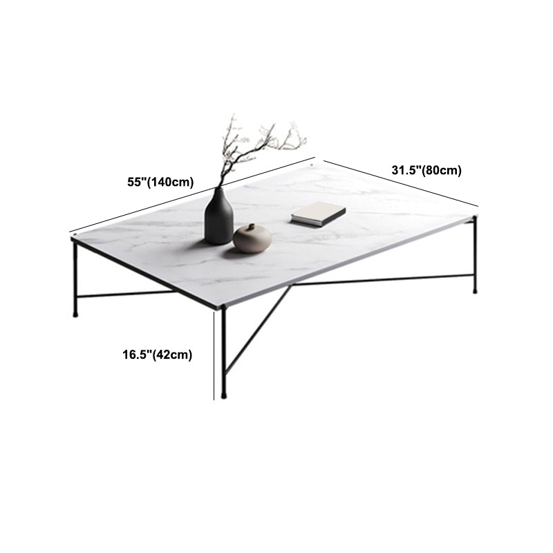 Metal Cross Legs Coffee Table with Rectangular Stone Top in White