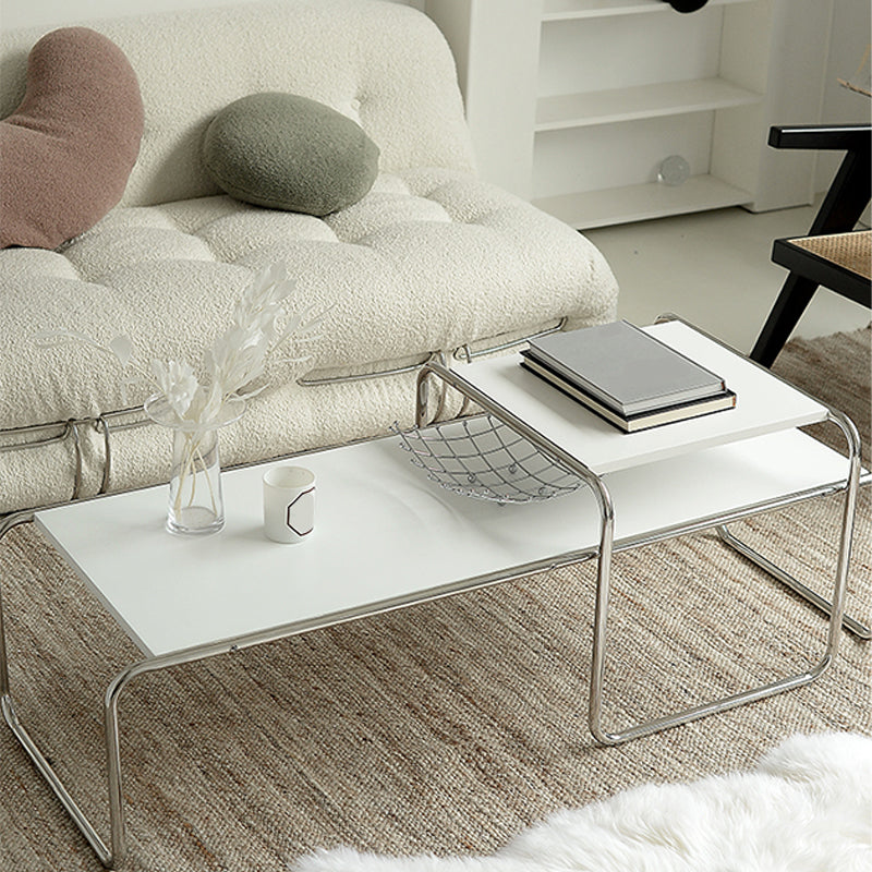 Contemporary Simple Sled Coffee Table Rectangular Wood Top Cocktail Table Set