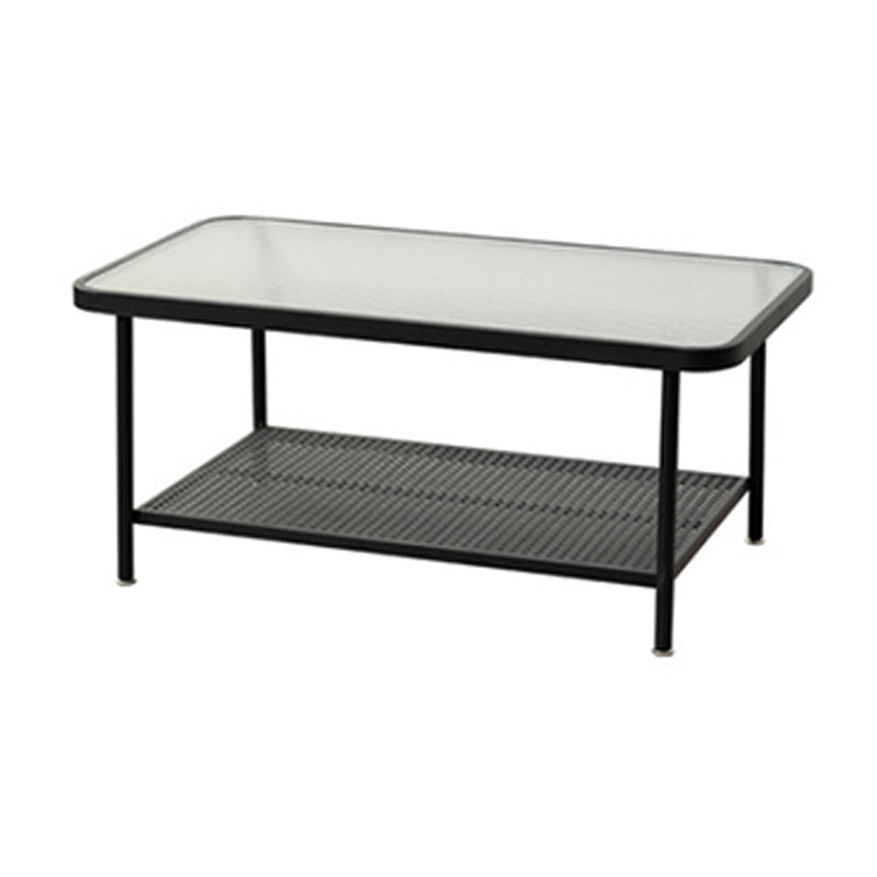 Rectangular Glass Top Coffee Table Modern Shelf Included Cocktail Table