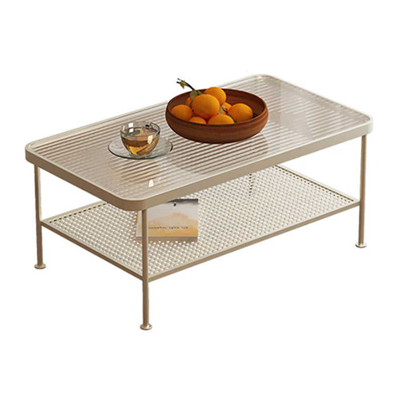 Rectangular Glass Top Coffee Table Modern Shelf Included Cocktail Table