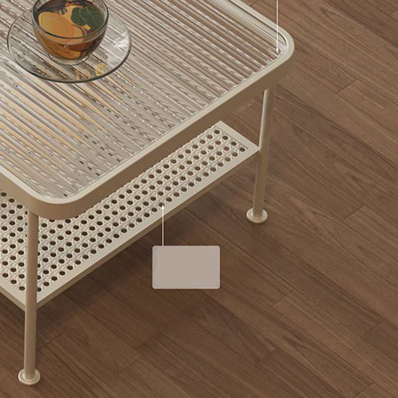 Rectangular Glass Top Coffee Table Modern Shelf Included Cocktail Table