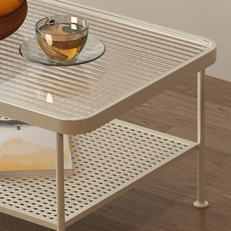 Rectangular Glass Top Coffee Table Modern Shelf Included Cocktail Table