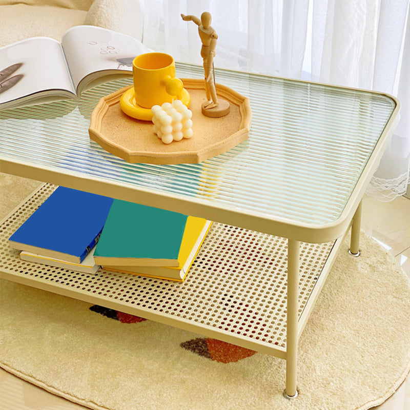 Rectangular Glass Top Coffee Table Modern Shelf Included Cocktail Table