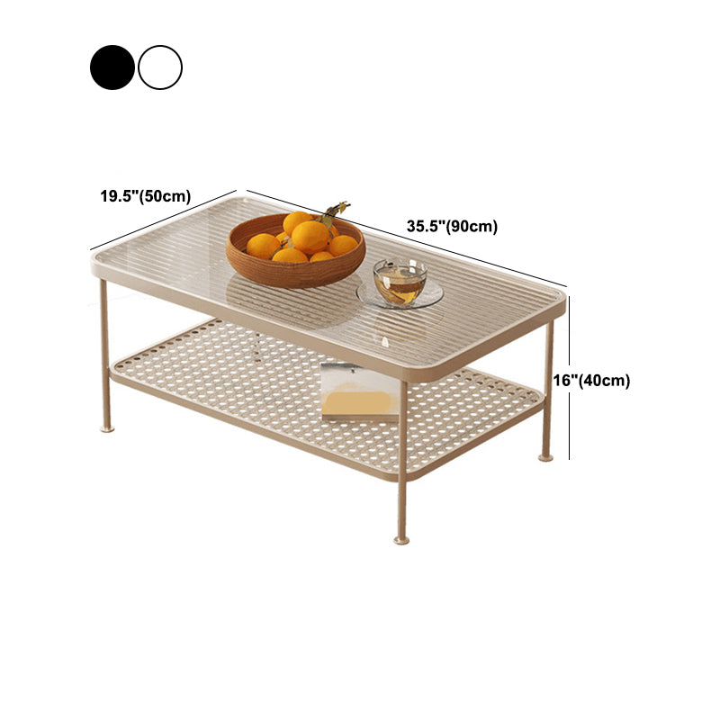 Rectangular Glass Top Coffee Table Modern Shelf Included Cocktail Table