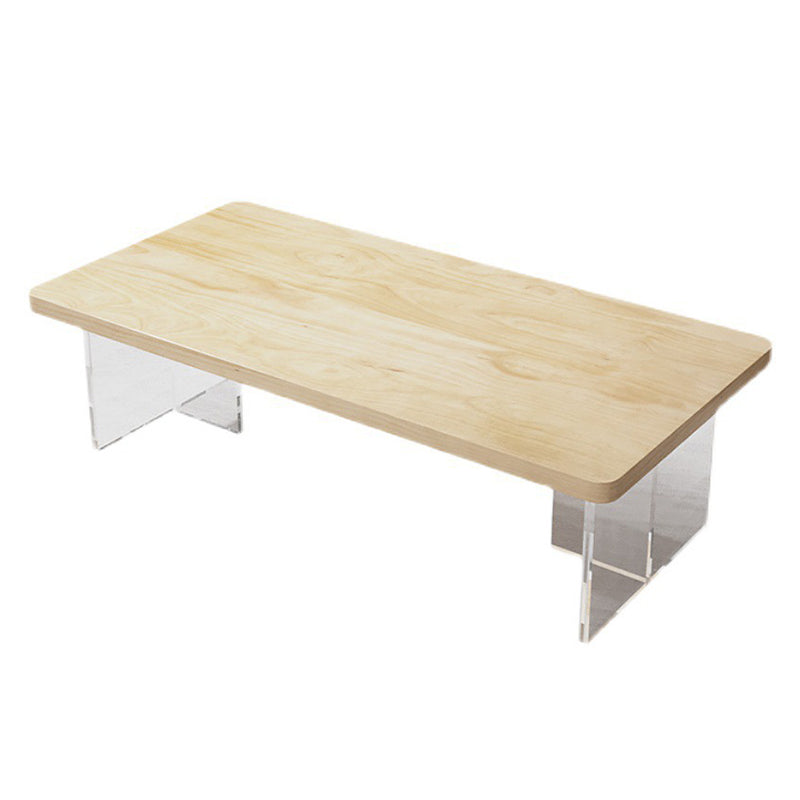 Modern Rectangle Coffee Table with Solid Wood Top and Acrylic Base