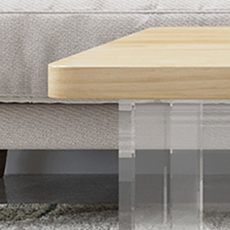 Modern Rectangle Coffee Table with Solid Wood Top and Acrylic Base
