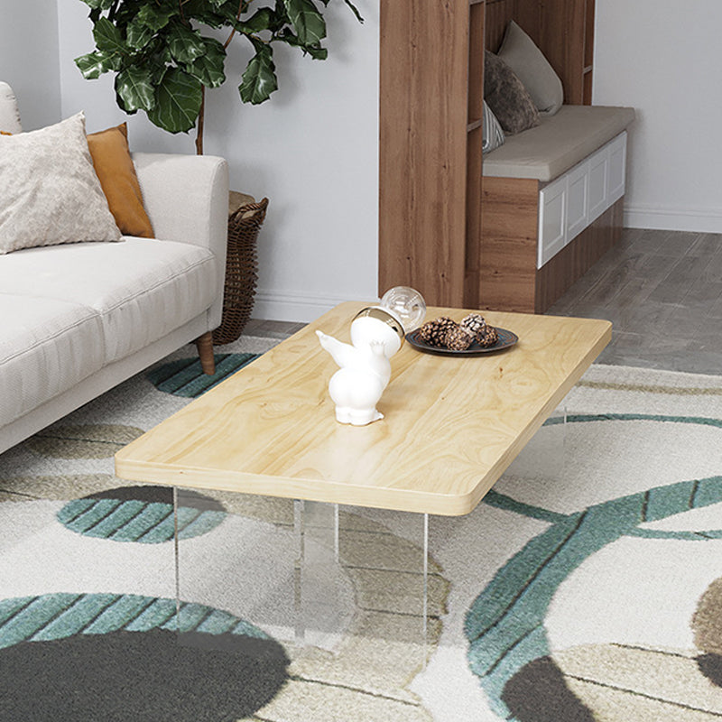 Modern Rectangle Coffee Table with Solid Wood Top and Acrylic Base