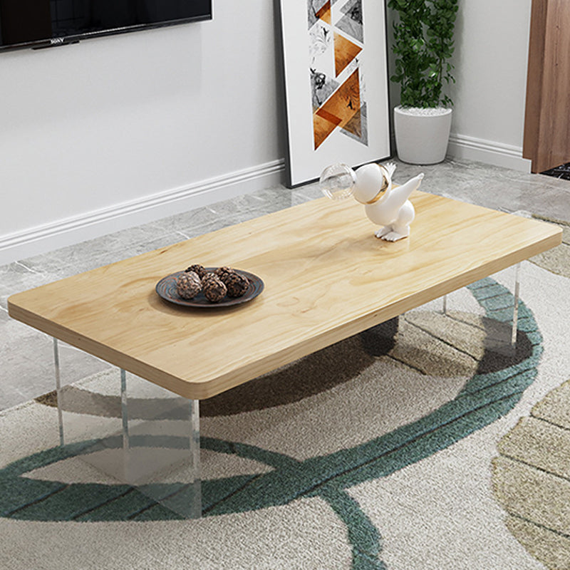 Modern Rectangle Coffee Table with Solid Wood Top and Acrylic Base