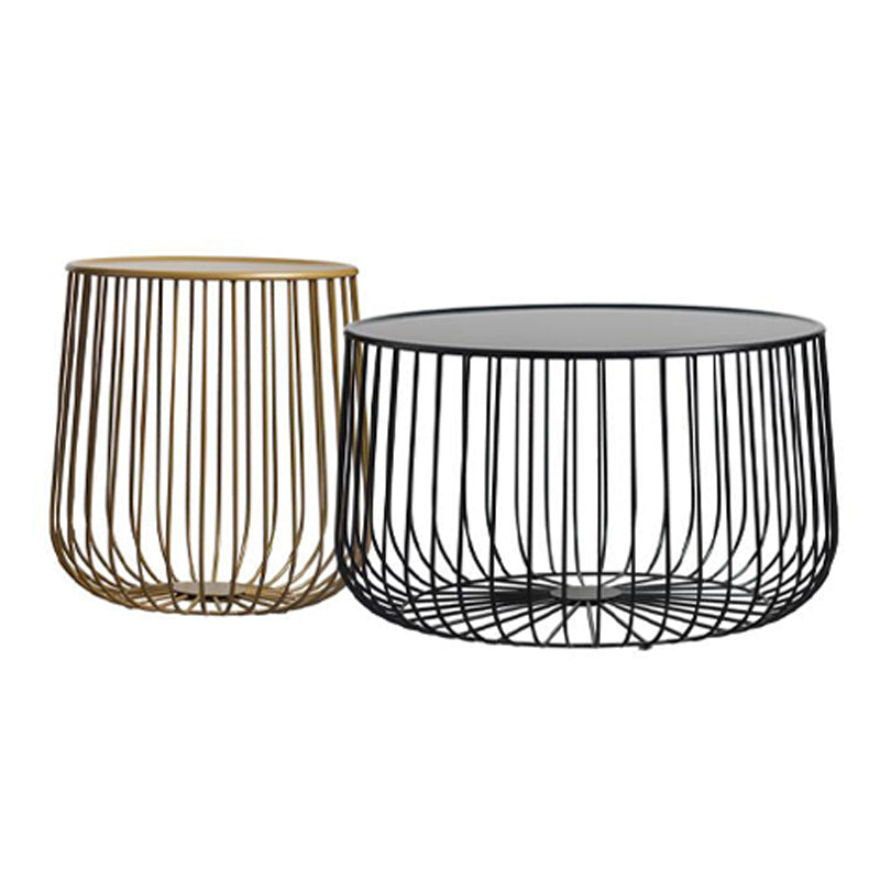 Mid-century Round Iron Coffee Table Frame Cocktail Table with Storage