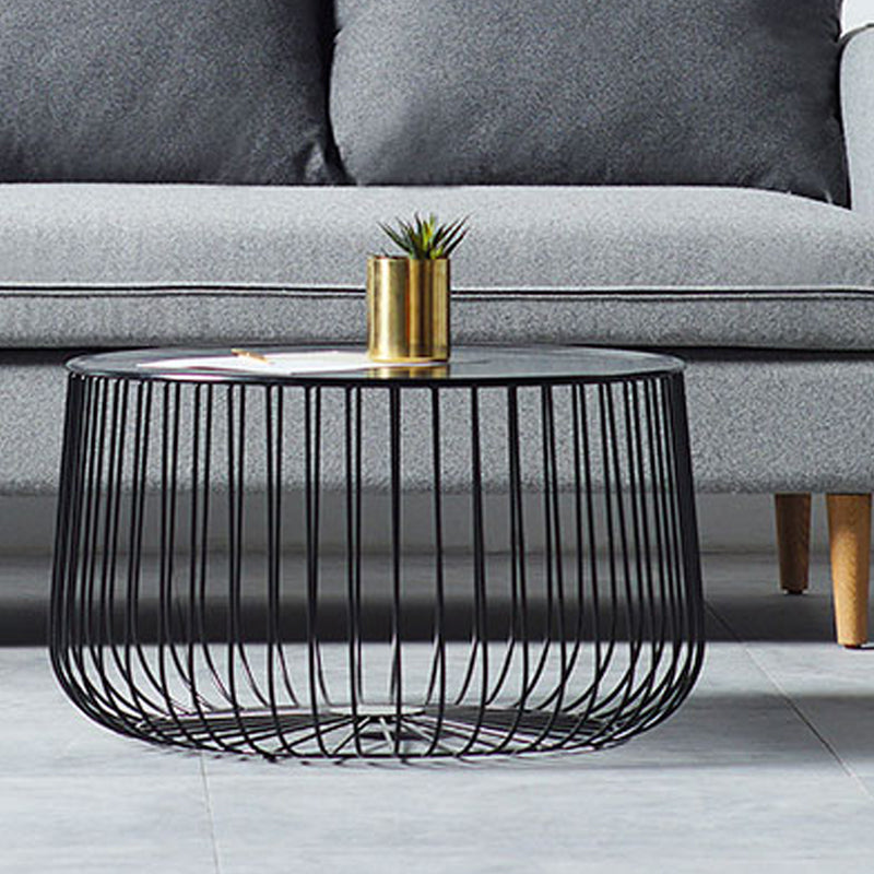 Mid-century Round Iron Coffee Table Frame Cocktail Table with Storage