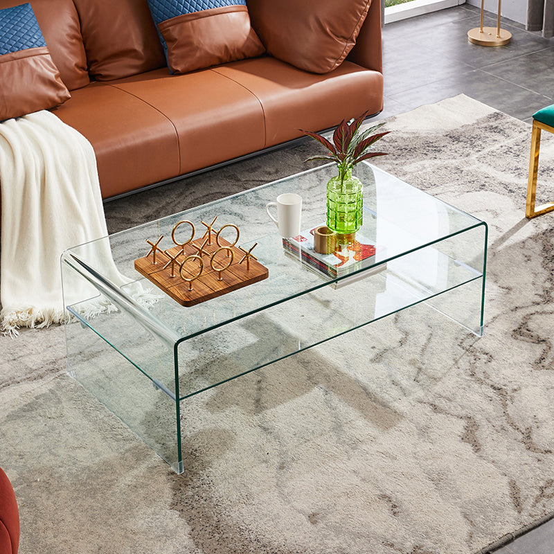 Modern 2-Tier Glass Coffee Table in Clear Sled 1 Single Cocktail Table