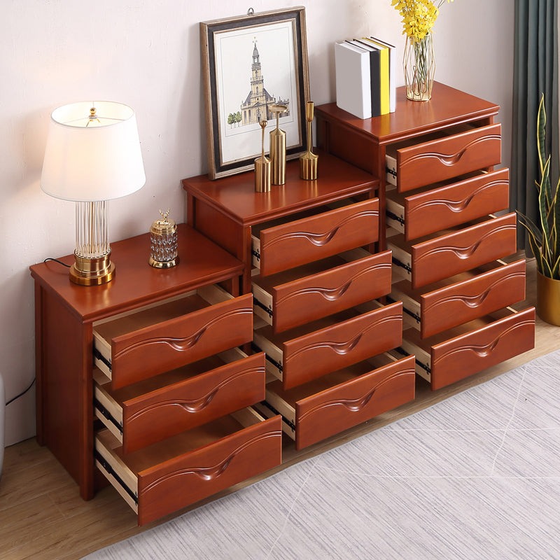 Mid-Century Modern Brown Accent Chest with Drawers Chest in Rubberwood