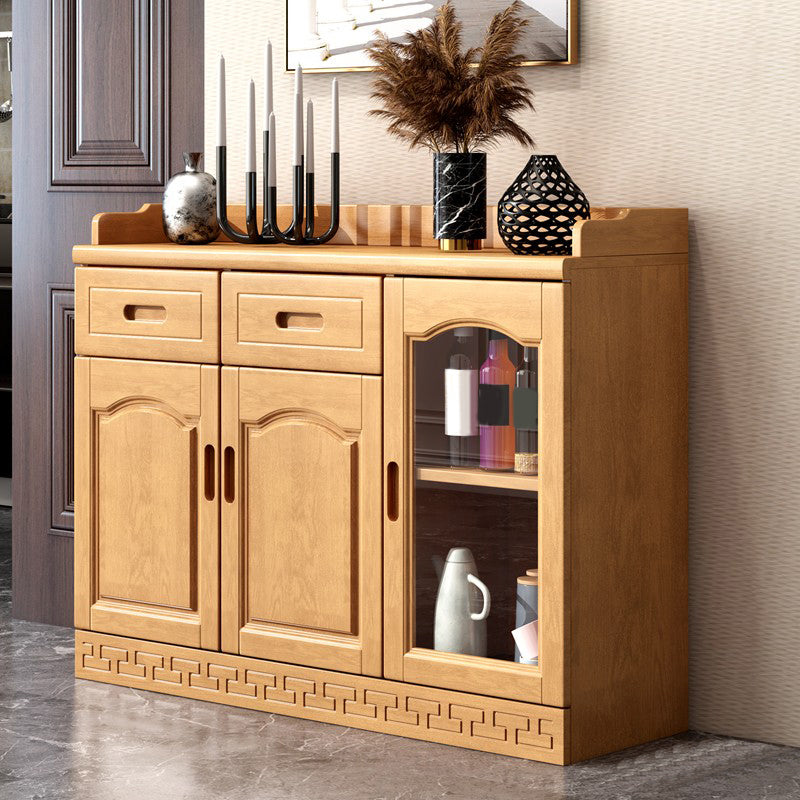 Mid-Century Modern Accent Cabinet with Drawers and Doors in Rubberwood