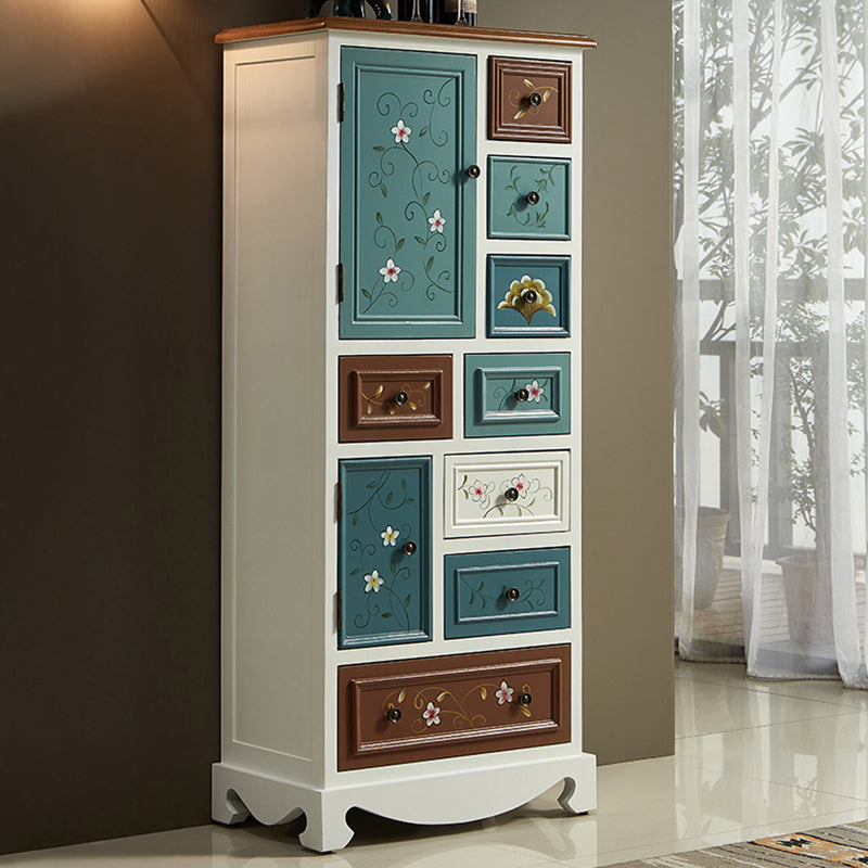 Industrial Accent Cabinet with 8 Drawers and 2 Doors in Solid Wood