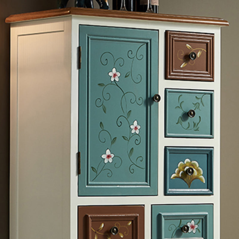 Industrial Accent Cabinet with 8 Drawers and 2 Doors in Solid Wood